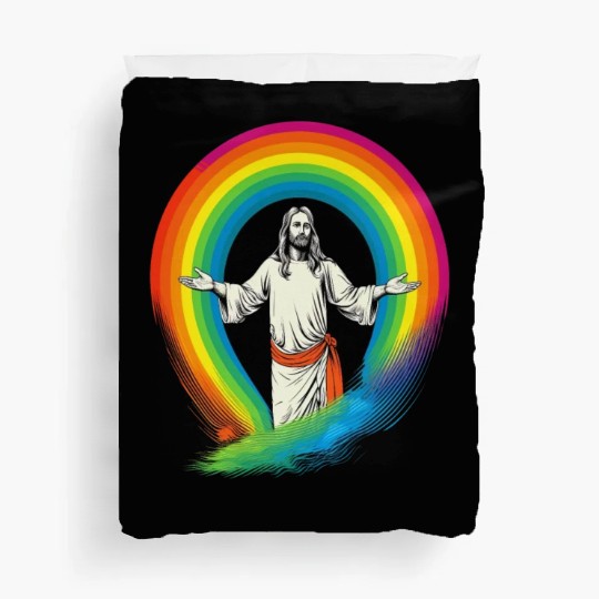 Rainbow Jesus: Embrace Love, Faith, and LGBTQ Duvet Covers