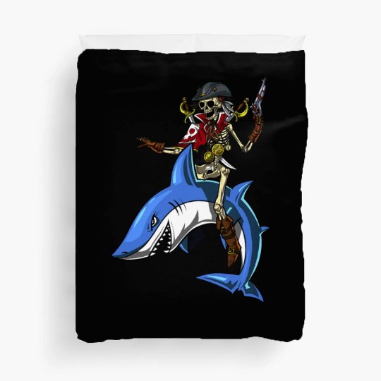 Skeleton Pirate Sailor Riding Shark Ocean Fantasy Duvet Covers