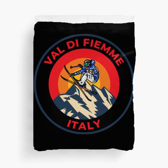 Vintage Cool Skiing in Val Di Fiemme Italy Sunset Duvet Covers