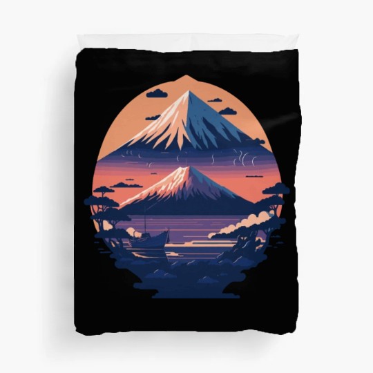 Serene Mount Fuji Sunset Peaceful River Scenery Duvet Covers