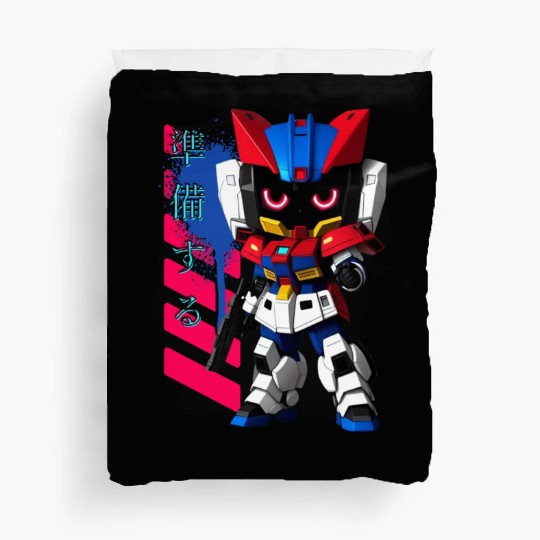 Chibi Mecha: A Cute Cyberpunk Design 2 Duvet Covers