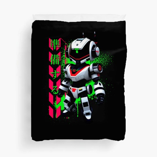 Chibi Mecha: A Cute Cyberpunk Design 1 Duvet Covers