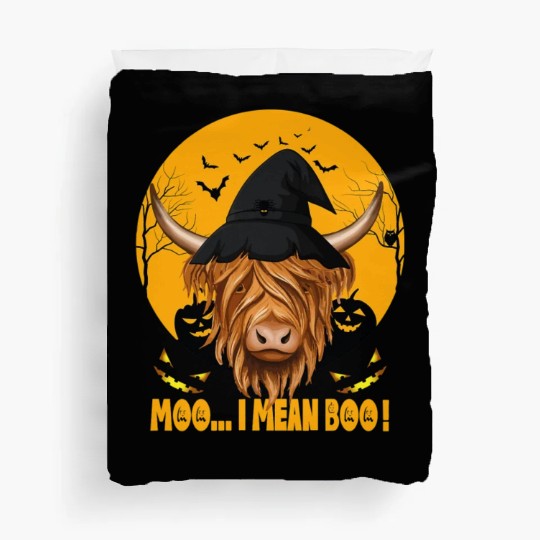 Funny Halloween Farmer Ghost Cow Highland Cow Duvet Covers
