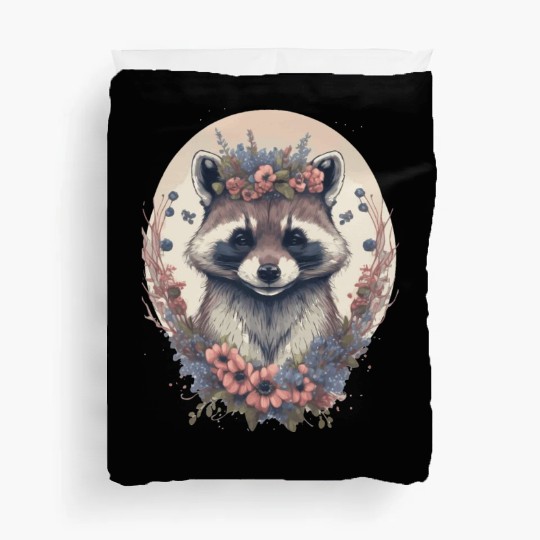 Cute Watercolor Racoon Flower Crown Boho Aesthetic Duvet Covers