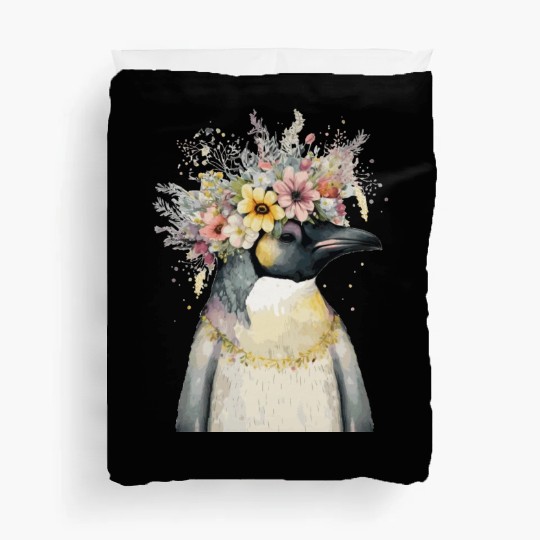 Cute Emperor Penguin Seabird Flower Crown Floral B Duvet Covers