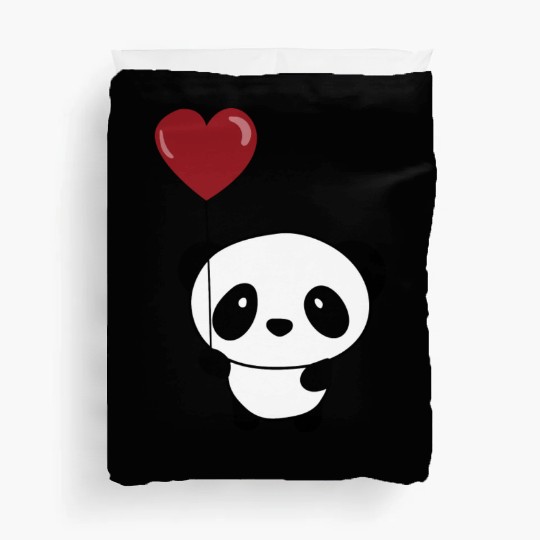 Cute Chibi Panda Valentine Balloon Heart Duvet Covers
