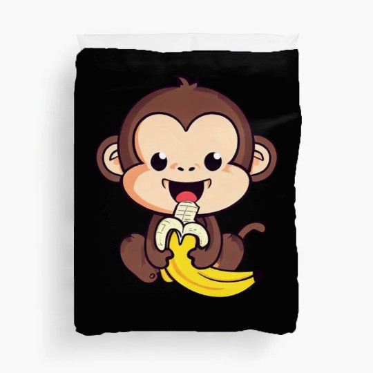 cute monkey eats a banana Duvet Covers