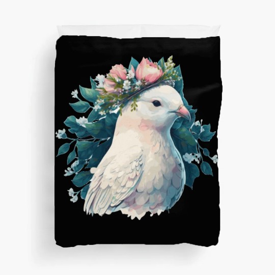 Cute White Dove Pigeon Bird Flower Crown Pet Birds Duvet Covers