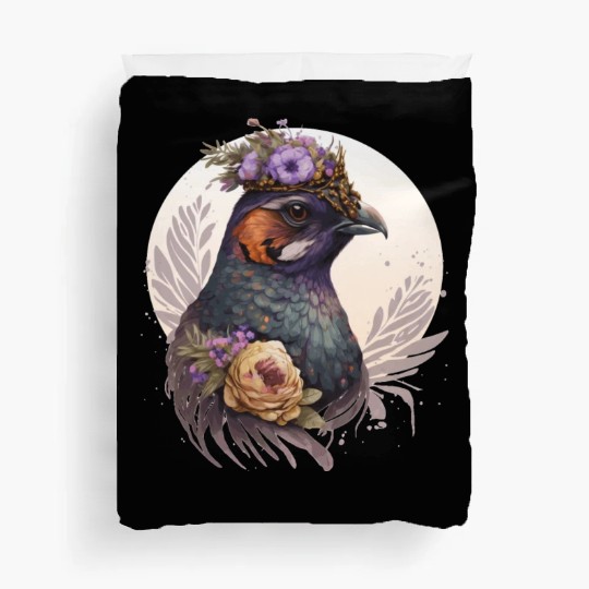 Cute Watercolor Pheasant Bird Flower Crown Pet Bir Duvet Covers