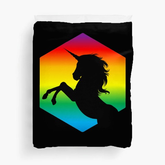 Rainbow Unicorn d20 Silhouette | TTRPG Pride Duvet Covers