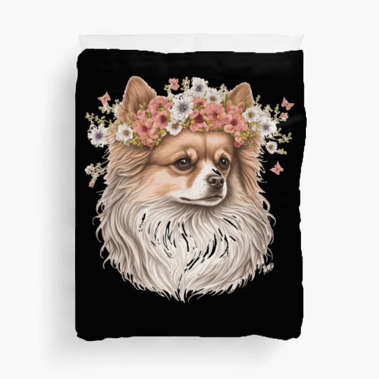 Cute Pomeranian Pom Flower Crown Pet Dog Breed Flo Duvet Covers