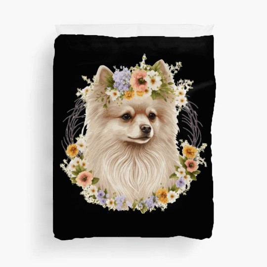 Cute Pomeranian Pom Flower Crown Pet Dog Breed Flo Duvet Covers