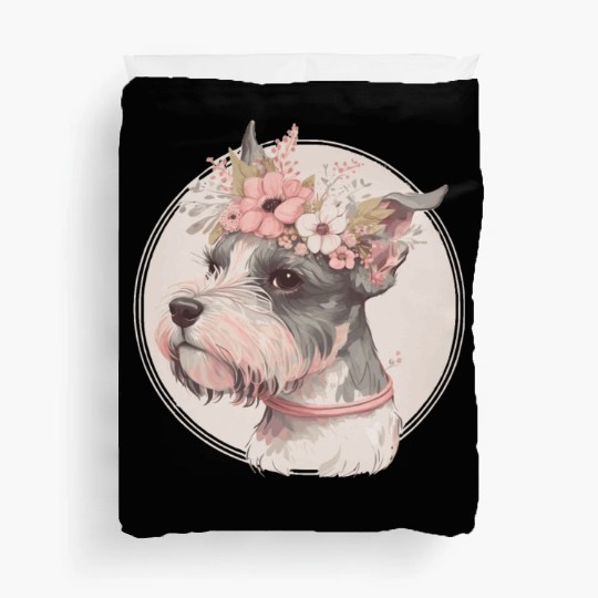Cute Miniature Mini Schnauzer Flower Crown Pet Dog Duvet Covers