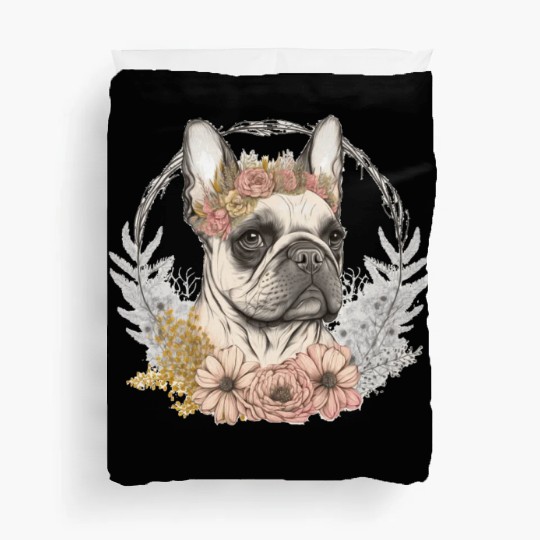 Cute French Bulldog Frenchie Flower Crown Pet Dog Duvet Covers