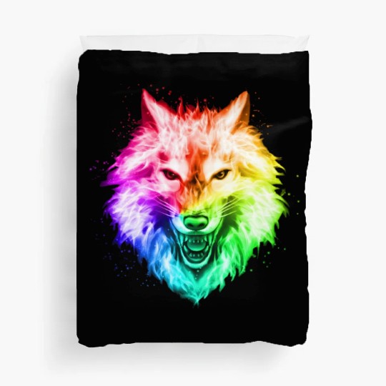 Bright Colorful Wolf Head – Rainbow Howling Wolf F Duvet Covers