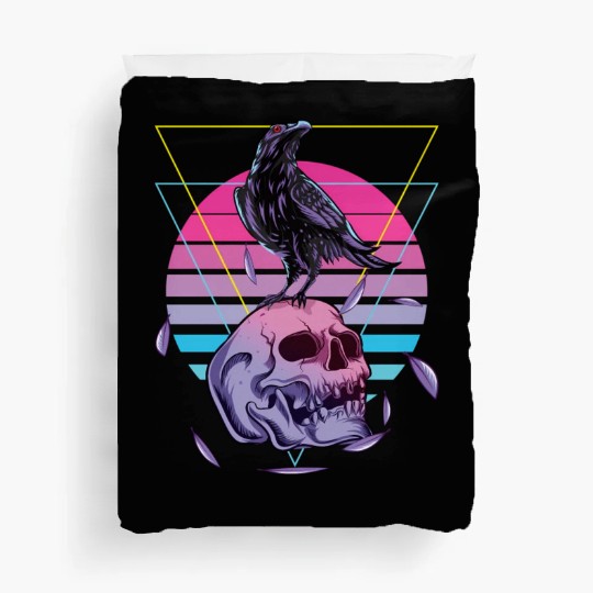 Vaporwave Skull And Crow Aesthetic Pastel Goth Duvet Covers