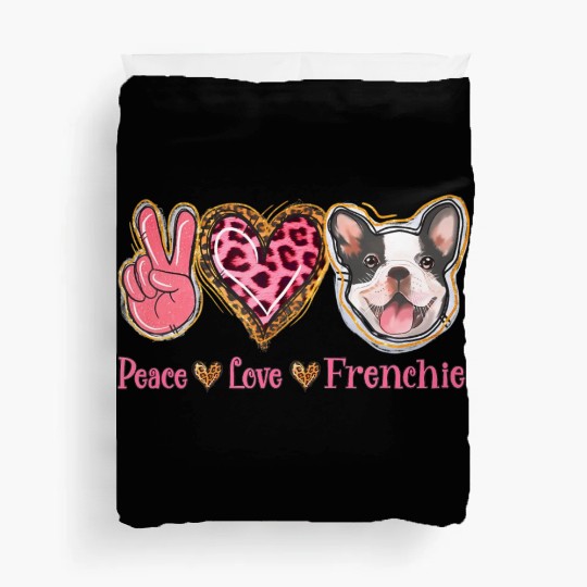 Leopard Peace Love Frenchie Funny Dog Mom Mothers Duvet Covers