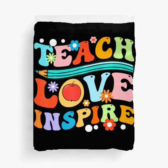 Retro Groovy Teacher Inspirational Happy Back to S Duvet Covers
