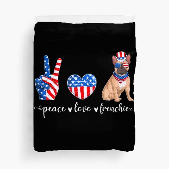Peace Love Frenchie Patriotic US Flag 4th July Duvet Covers