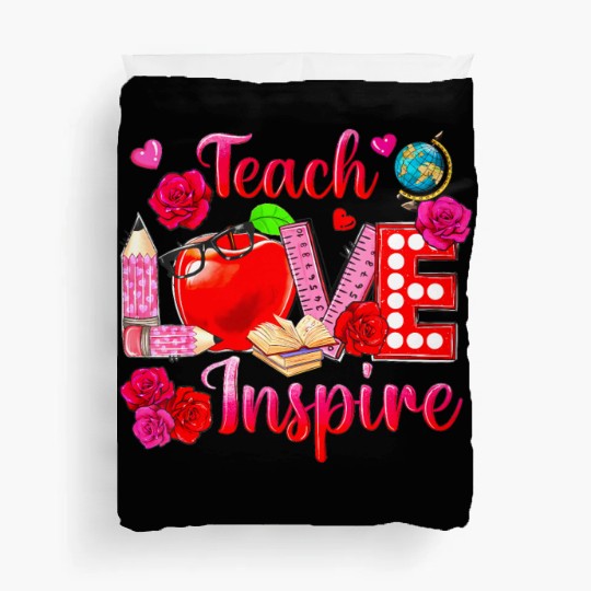 Teacher Love Inspire Floral Pencil Back To School Duvet Covers