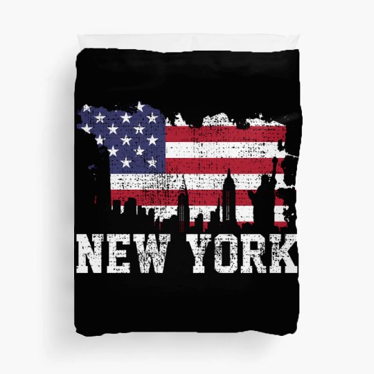 New York City Nyc Skyline Usa Flag America Duvet Covers