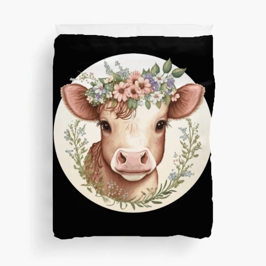 Cottagecore Cute Baby Cow Calf Floral Farm Animal Duvet Covers