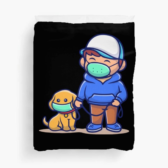 people with dog wear mask illustration corona Duvet Covers