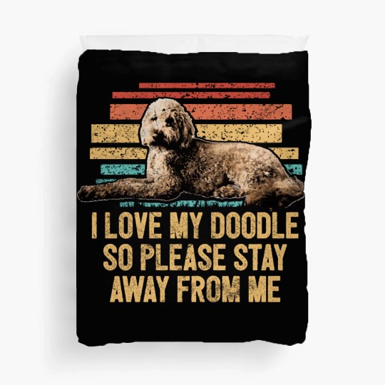 Retro I Love My Doodle Goldendoodle Dog Mom Dog Duvet Covers