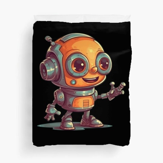 Cute waving robot illustration technology friendly Duvet Covers