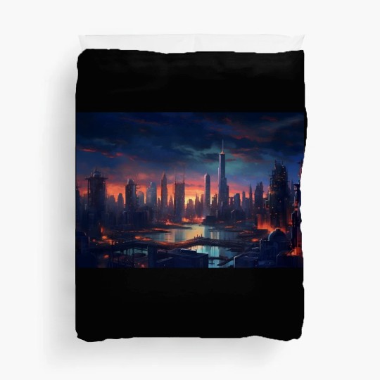 Chicago Post Apocalyptic Hues Cyberpunk Neon Duvet Covers