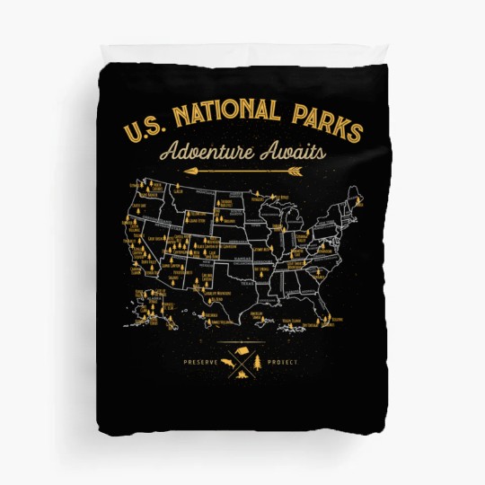 62 National Par Map Us Park Camping Hiking Duvet Covers