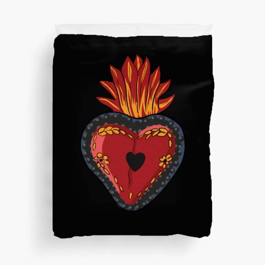 Flaming Sacred Heart Mecan Folk Devotion Symbol Duvet Covers