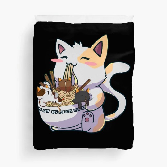 Kawaii Neko Cat Ramen Bowl Anime Japanese Noodles Duvet Covers