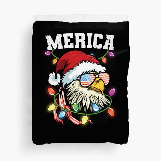 Merica Usa Flag Patriotic Veteran Santa Bald Eagle Duvet Covers