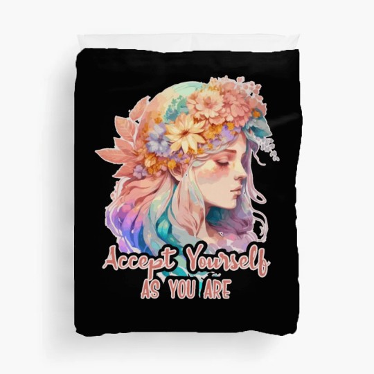 Mental Health Quote Flower Crown Women Positivity Duvet Covers