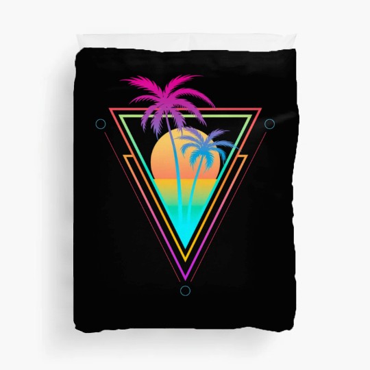 1980S 1990S Vaporwave Palm Trees Sunset Beach Surf Duvet Covers