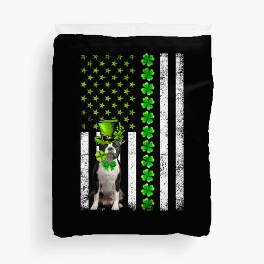 American Flag Boston Terrier Dog St Patric Day Duvet Covers