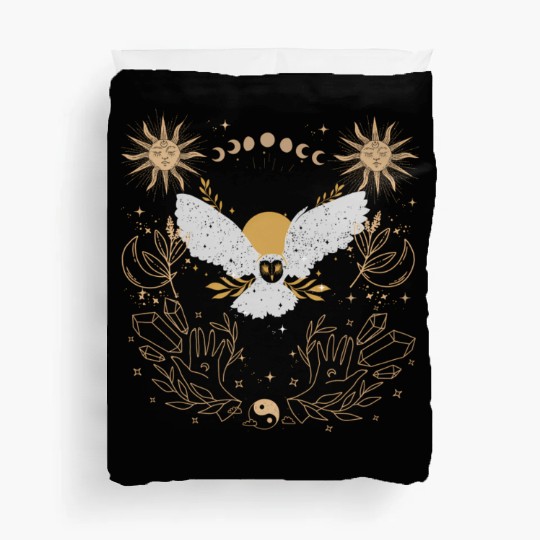 Dark Academia Tarot Card Sun Moon Crystals Owl Duvet Covers