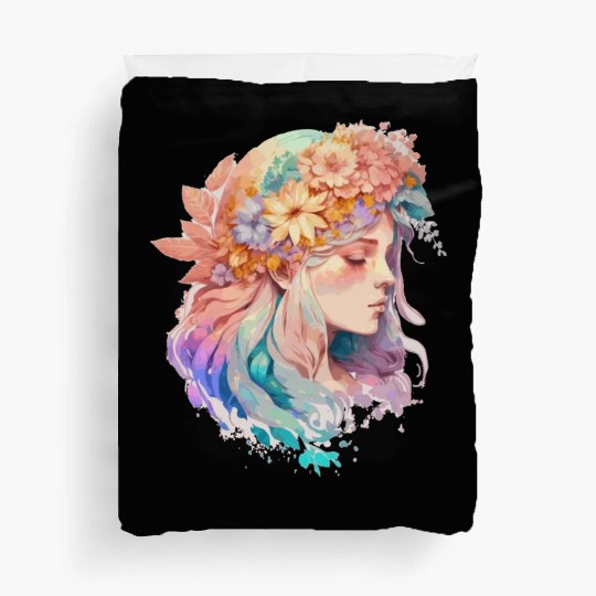 Watercolor Girl Spring Flower Crown Fairy Cottagec Duvet Covers