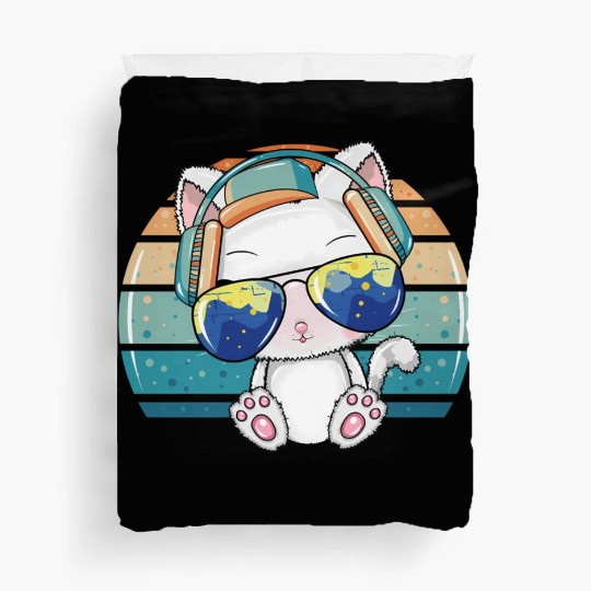 Hip Hop Music Dj Cat Kitty With Earphone Pet Duvet Covers