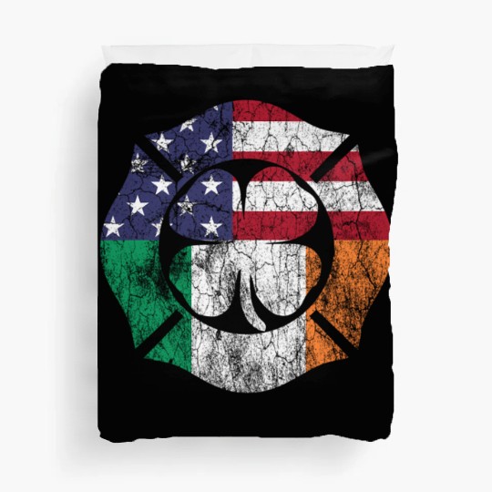 Firefighter St Patric Day Irish American Flag Duvet Covers