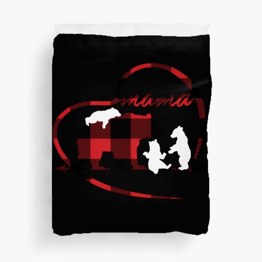 Mama Bear 3 Cubs Red Buffalo Plaid Heart For Mom Duvet Covers