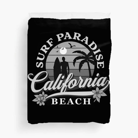 Grey-Scale Surfing Surf Paradise At California Duvet Covers