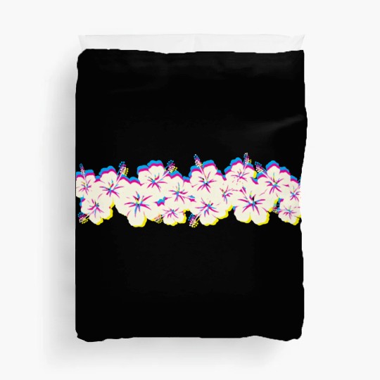 Hawaii Hibiscus Flower Row 1970S Glitch Aesthetic Duvet Covers