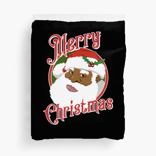 Black Merry African American Santa Claus Duvet Covers
