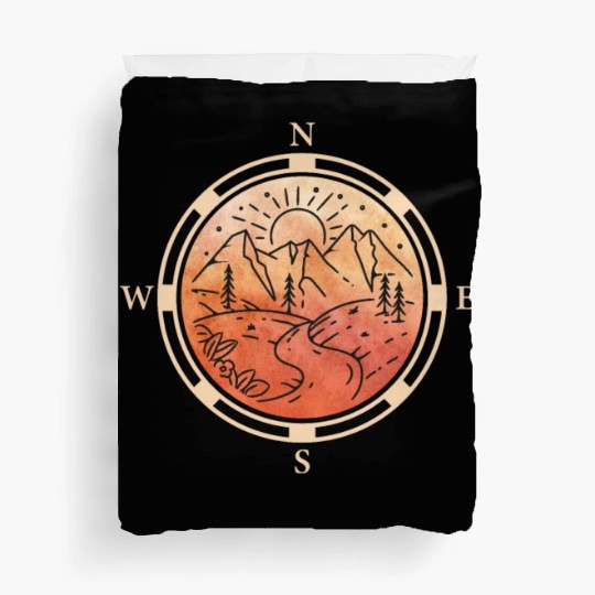 Hiker Mountains Compass climbing Mountaineering Duvet Covers