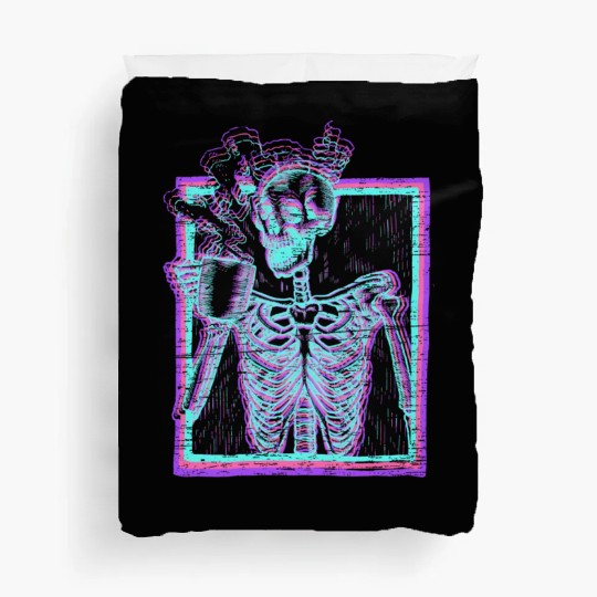 Distressed Synthwave eleton Vaporwave Smiling Duvet Covers