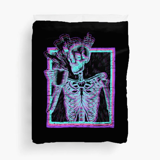 Distressed Synthwave eleton Vaporwave Smiling Duvet Covers