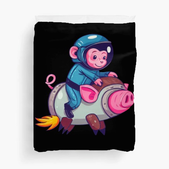 Pig and Monkey as Astronauts Duvet Covers