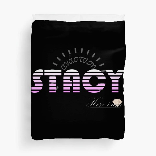 Stacy pink white, etymology of Greek origin. Duvet Covers